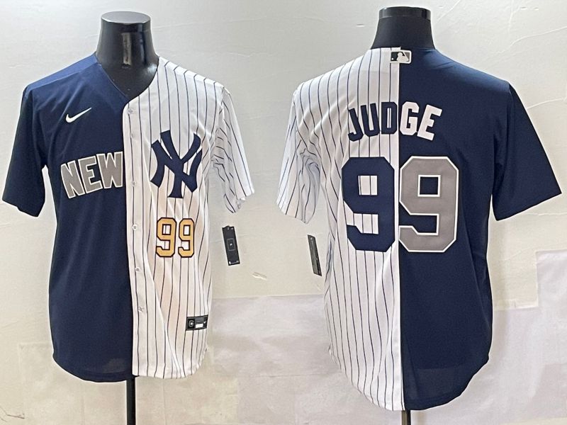 Men New York Yankees #99 Judge White Stripe Blue Game Nike 2025 MLB Jersey style 2